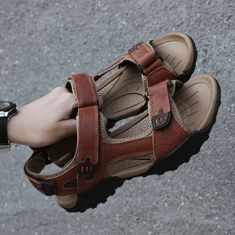 

Outdoor Beach Slippers for Men Summer Water Shoes Male Sport Sneakers Walking Swimming Shoes New Leather Mens Beach Sandals