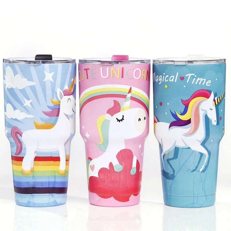 30 унций Единорог стакан Термос из нержавеющей стали вакуумная колба кофейная