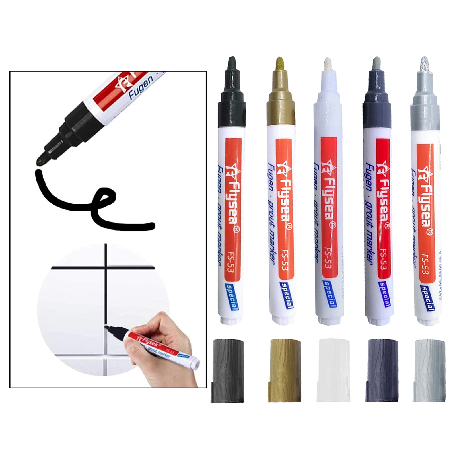 

5x Tile Grout Marker Gap Repairing Pen, Waterproof Grouting Coating Marker, Restoring Renew Line Painting Pen Stain Remover