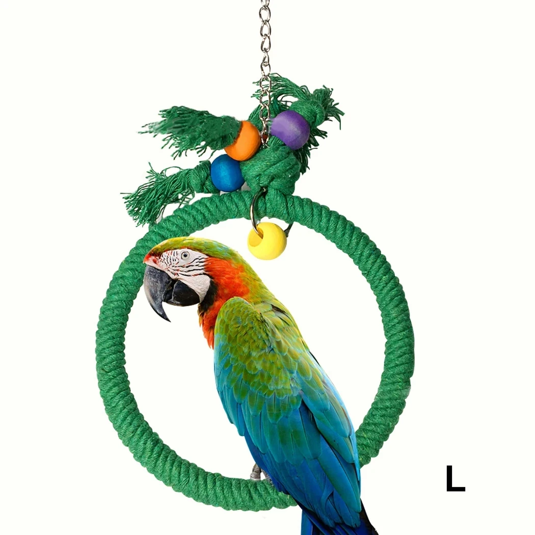 

Pet Parrot Birds Cage Toy Cotton Rope Circle Ring Stand Chewing Bite Colorful Beads Hanging Swing Cockatiel Para Climbing Toys
