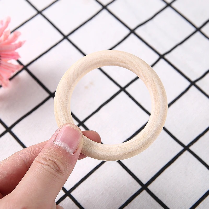 20Pcs 70mm Natural Wooden Baby Teether Rings Wood Baby Teething Teethers Craft Durable For Baby Necklace Bracelet Making images - 6