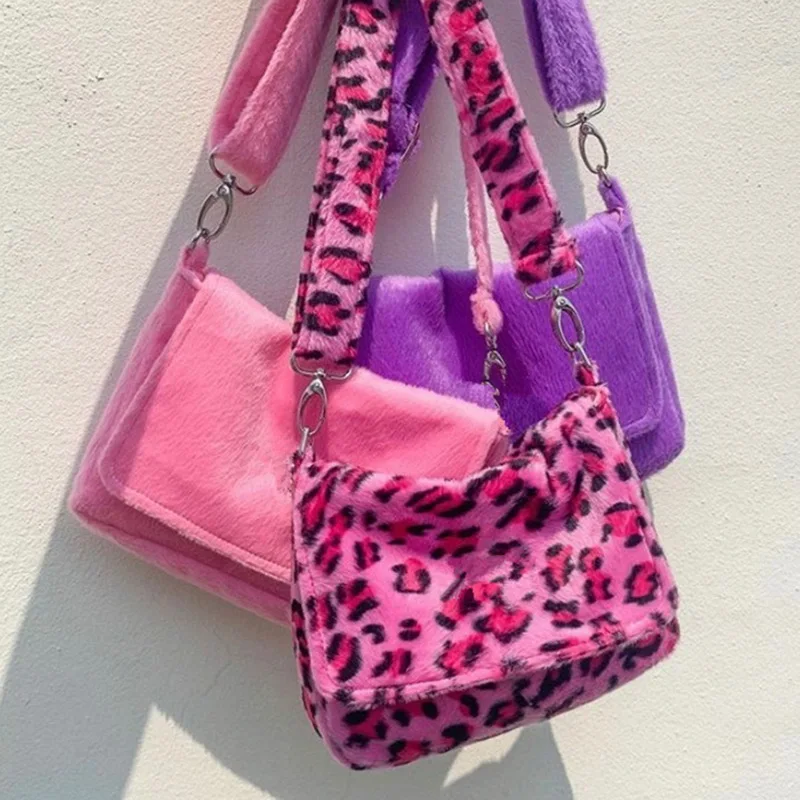 2020 модные сумки через плечо с леопардовым принтом для женщин Осень зима плюшевая