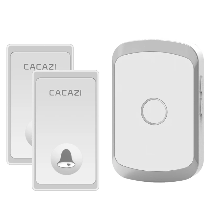 2 button 1 receiver CACAZI автономный водонепроницаемый беспроводной дверной звонок без кнопки батареи 200 м дистанционный светодиодный светильник Домашний Беспроводной дверной звонок с европейской вилкой 36 Chime - Цвет: 2 button 1 receiver