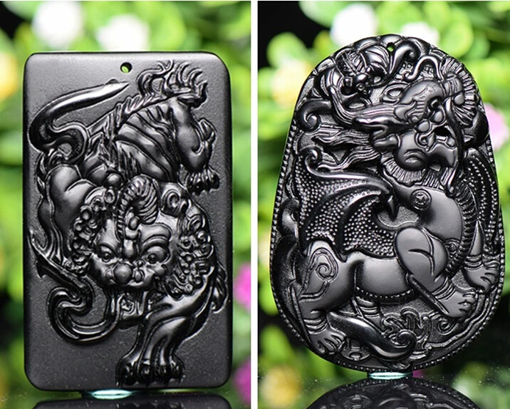 Мульти Стиль из натурального обсидиана матовая кулон цилинь Дракон