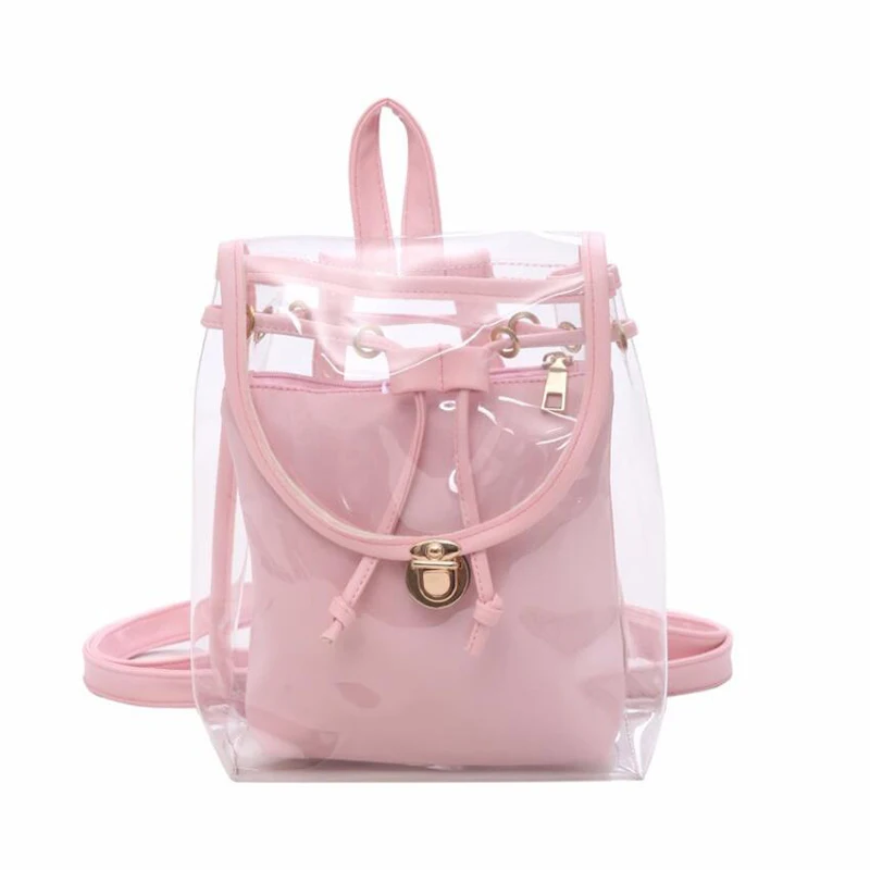 

LKEEP High Quality PVC Transparent Women Backpack Candy Color Clear Rucksack For Teenage Girls Cute Jelly School Backpack