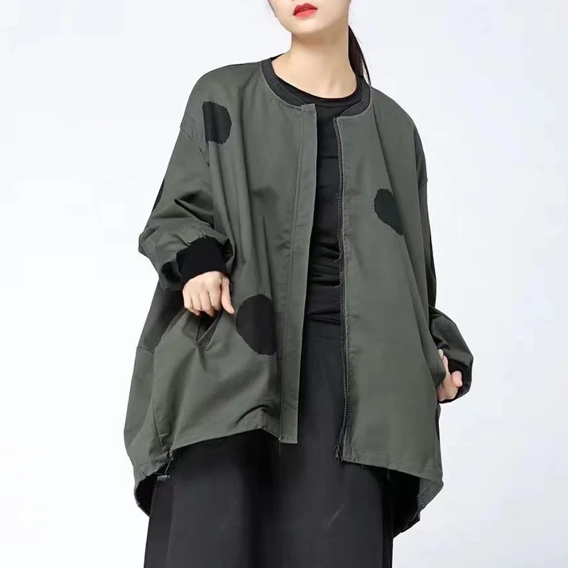 

SuperAen Autumn Clothes 2021 New Loose Plus Size Top Contrast Print Patchwork Batwing Sleeve Coat Woman Jacket