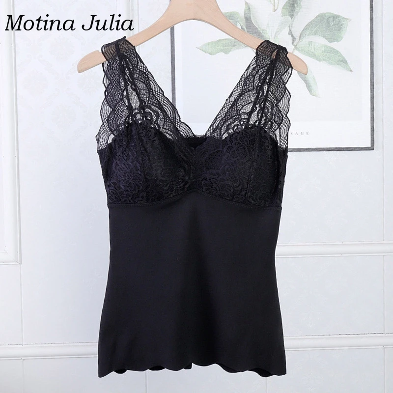 Motina Julia, кружевные лоскутные теплые бархатные майки, нижнее белье, базовый Формирующий топ, женские футболки, топы, зимние