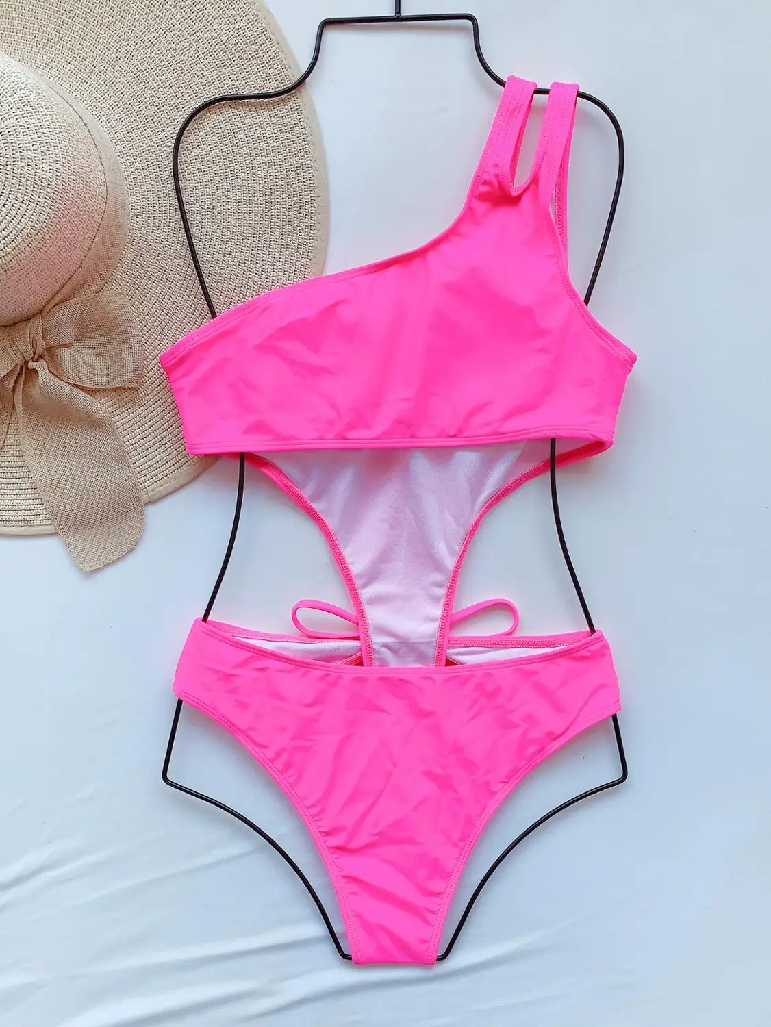 

Sexy 2021 Asymmetrical One Shoulder Green One Piece Swimsuit Women Swimwear Female Padded Bather Bathing Suit Swim Lady