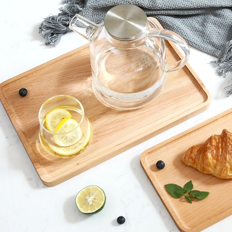 Буковая древесина лоток в Западном подносы для сервировки еды прямоугольной Чай