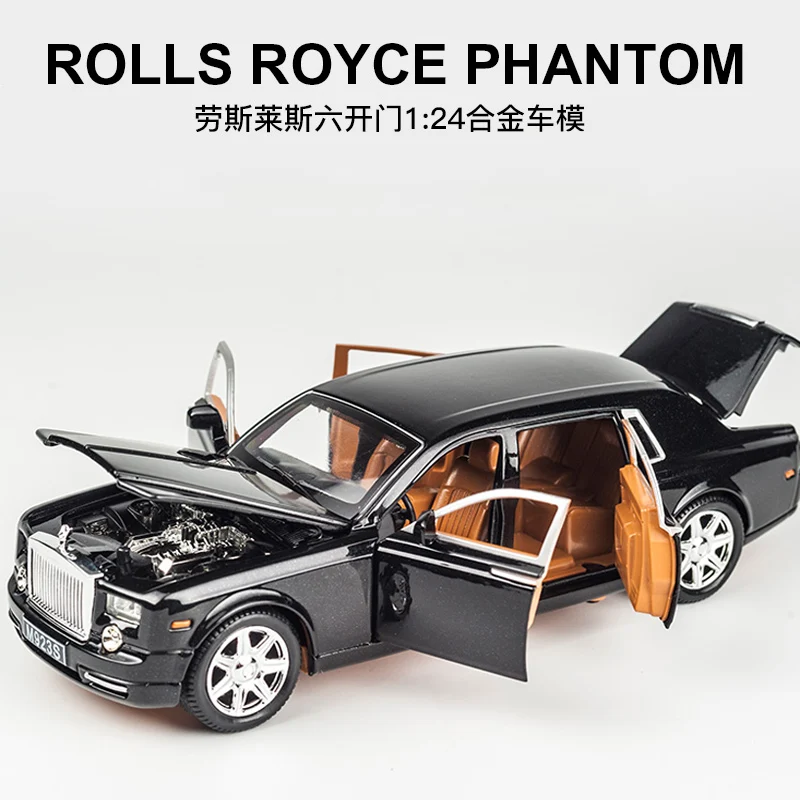 Модель автомобиля из сплава под давлением в масштабе 1:24, модель автомобиля в рулоне Royce Phantom, металлическая игрушечная машинка с колесами, им...