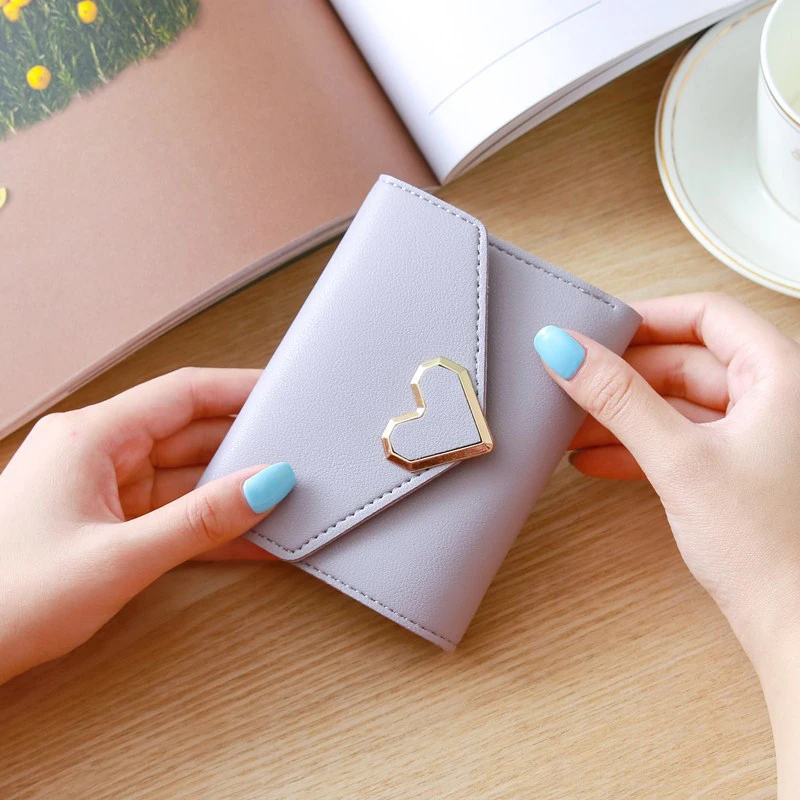 

Billetera Retro Sweet Style Wallet Heart Shape Buckle Short Purse Small Money Clip Pocket For Women