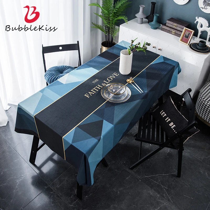 

Bubble Kiss European-Style Tableclothes For Dinning Room Blue Printting Water-Proof Tables Cloth Soft Kids Desk Cover Cloth 2021