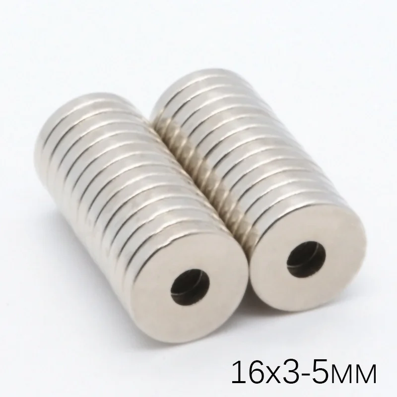 

100Pcs 16x3mm Hole5mm Super Strong Round Neodymium Magnets Countersunk Ring Rare Earth Powerful Magnet NdFeB Magnetic 16*3-5mm
