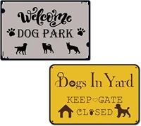 2pcs metal tin sign welcome dog park dogs in yard retro vintage funny wall art mural hanging iron painting