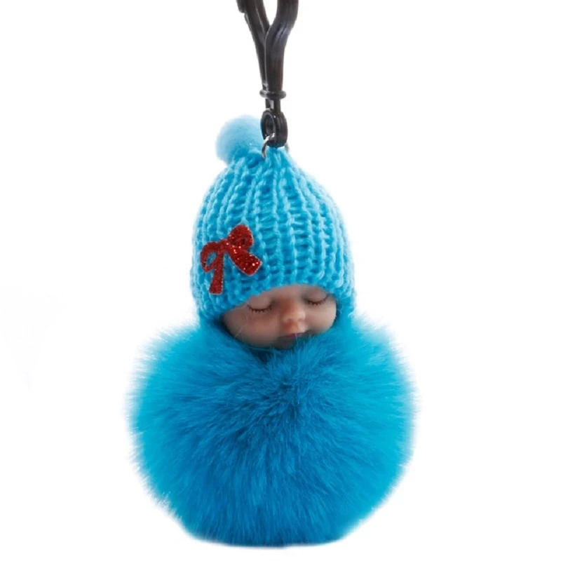 10pcs Baby Doll Toy Cute Sleeping Key Chains For Women Bag Ring Fluffy Pom pom Faux Fur Plush Keychain | Дом и сад