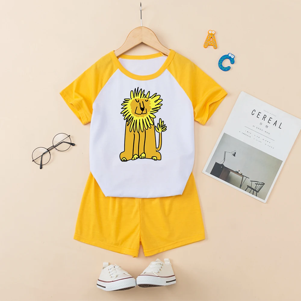 Летняя детская одежда для мальчиков и девочек комплект с коротким рукавом в виде