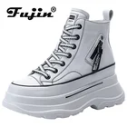 Fujinкроссовки на платформе 7 см; Обувь на массивном каблуке; Обувь из натуральной кожи с высоким берцем; Кроссовки; Женские ботильоны; Сезон весна-осень