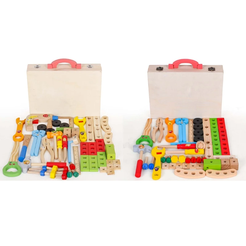 

Children Wooden Toolbox Kit Simulation DIY Repair Tool Set Boys Play House Enlightenment Interactive Game Toy Kids Gift L4MC