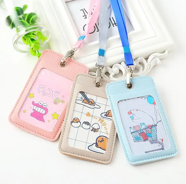 Милый мультяшный визитница кожаный чехол для карт с ремешком студентов