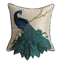 high end satin cushion cover living room decoration peacock embroidery turquoise blue pillow case imitation silk pillow covers