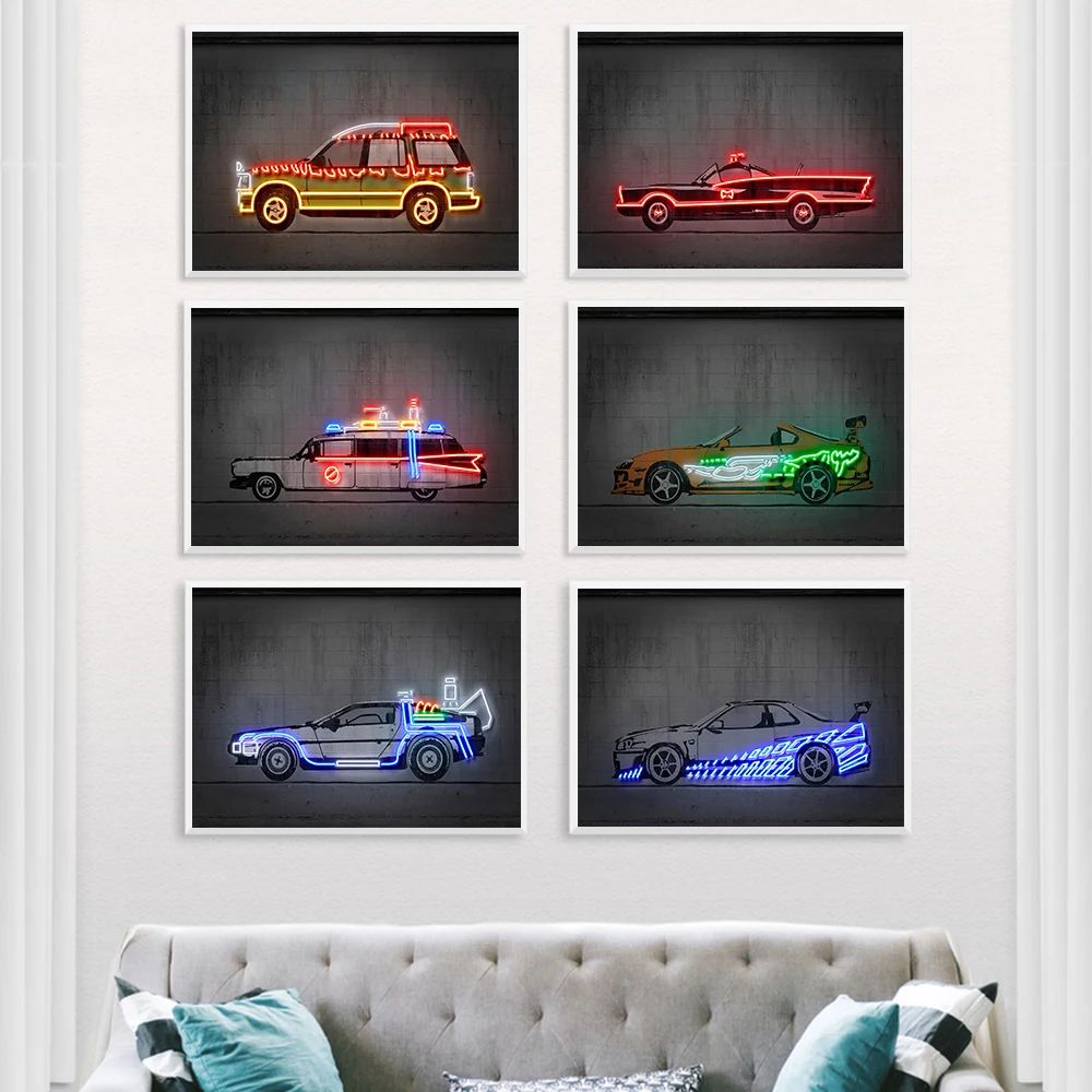

Neon Vehicle Ghostbusters Art Print Posters Modern Street Graffiti Cools Car Wall Canvas Pictures Boy Room Gifts Decor No Frame