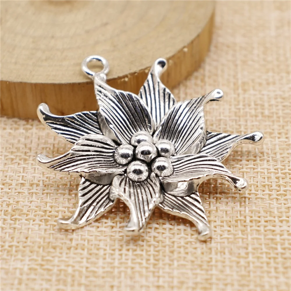 

Charms for Jewelry Making Findings Handmade DIY Craft 3pcs Antique Silver Color 50x45mm Flowers Charms Pendant