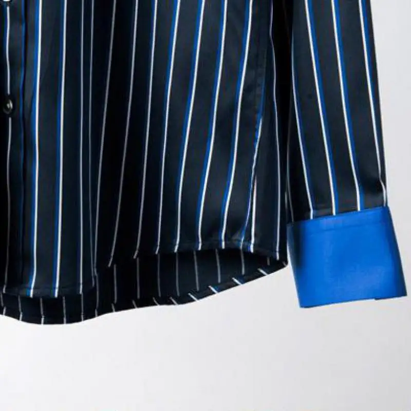 

Men Shirt Luxury Blue Stripe Long Sleeve Mens Dress Shirts Tencel Cotton Casual Shirts Plus Size 4xl Slim Fit Shirt Man