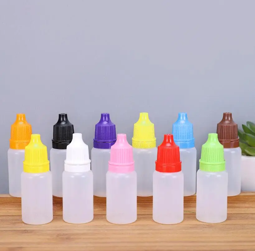 

100 x 5ml 10ml Eyes Drop Refillable Bottle Empty Plastic Squeezable Dropper Bottles Eye Liquid Dropper Sample Colorful/white Cap