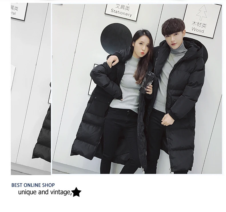 Couples Korean Slim men and women models over knee thickening long down jacket coat cotton men's cotton jacket winter Parkas