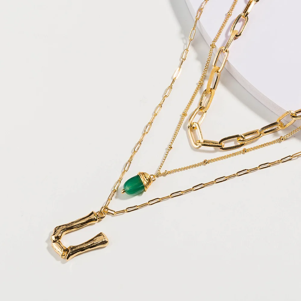 New Fashion Necklace Simple Women Letter Green Natural Stone Female Accessories Pendant Jewelry Beads | Украшения и аксессуары