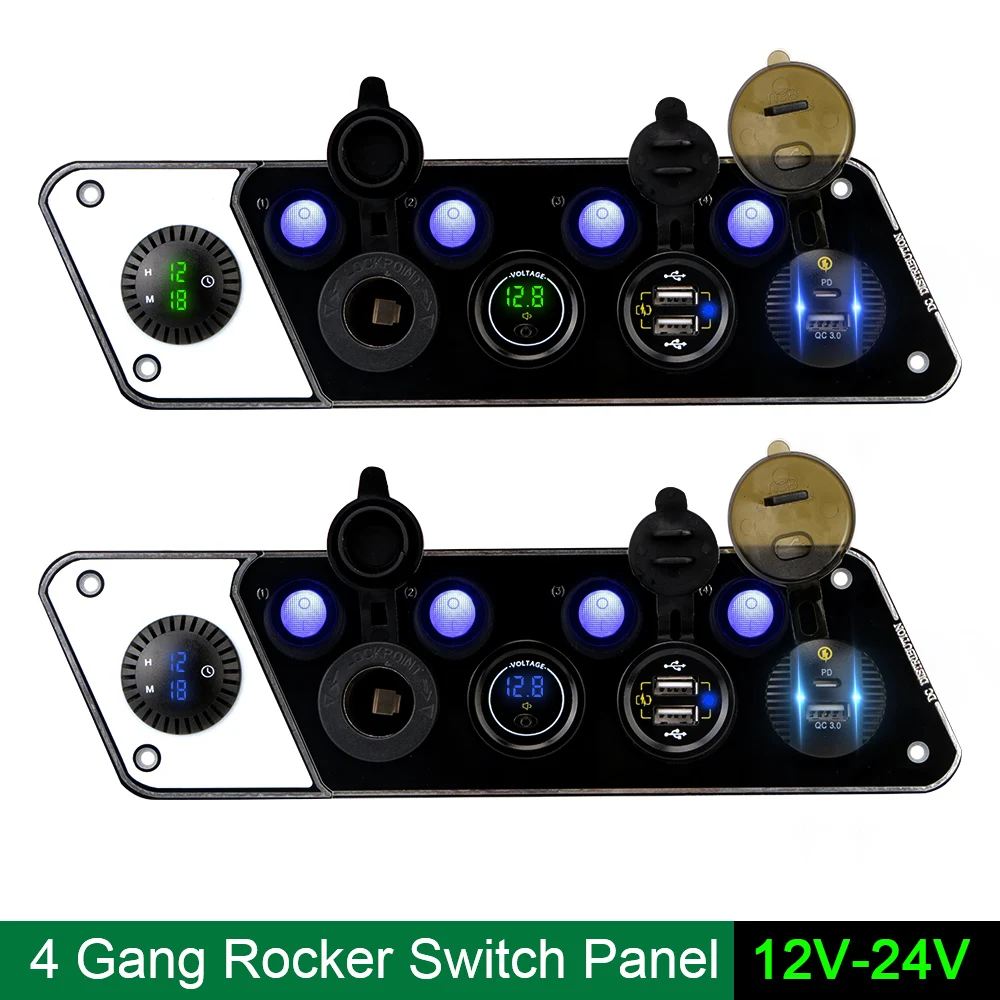 

QC3.0 PD двойной USB для автомобильного морского зарядного устройства гнездо прикуривателя сигары 4 Gang переключатель панель Цифровой вольтметр ...