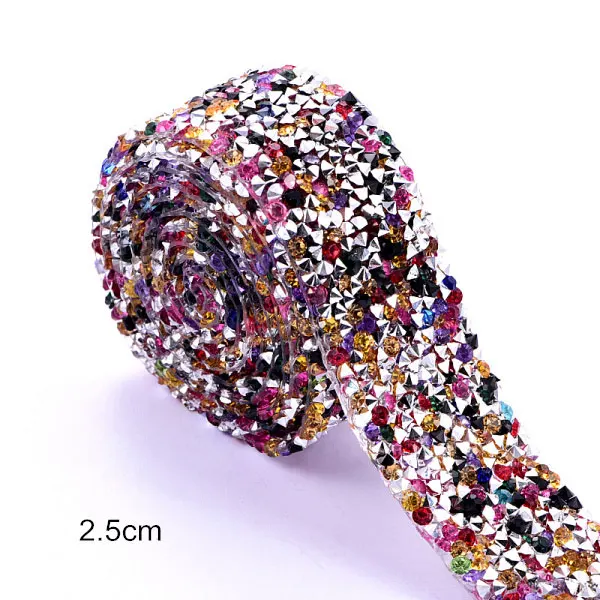 2.5cm 1 ярд смесь цветов смолы Горячая фиксация Стразы сетка Блеск Стразы цепь лента Горячая фиксация Патчи DIY украшения для одежды F0104 - Цвет: 2.5cm
