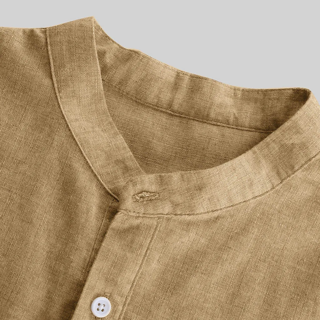 

Men Summer New fashion Short-Sleeved Baggy Cotton Linen Solid Button Beach Tops Daily Gift High Quality 2019 10.7
