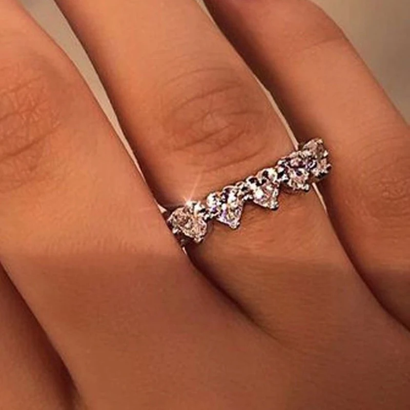 New Trendy Engagement Rings For Women AAA White Zircon Cubic Five Heart Ring Elegant Finger Female Wedding Band Jewerly | Украшения и