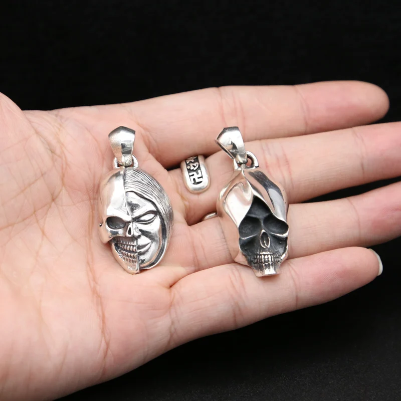 Винтажный кулон в виде черепа из серебра 100% пробы 925 ключа скелета тайского