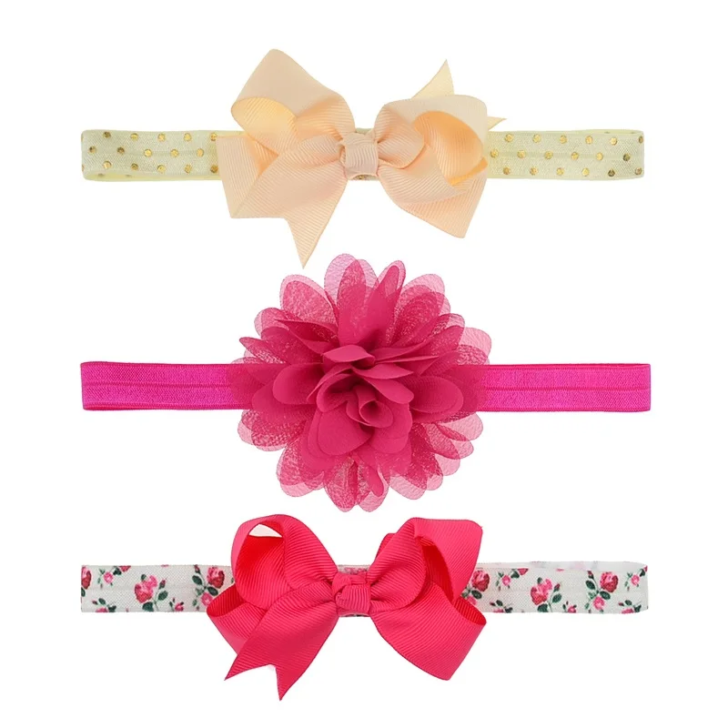 3 шт./лот повязка на голову с цветочным рисунком и бантом для новорожденных