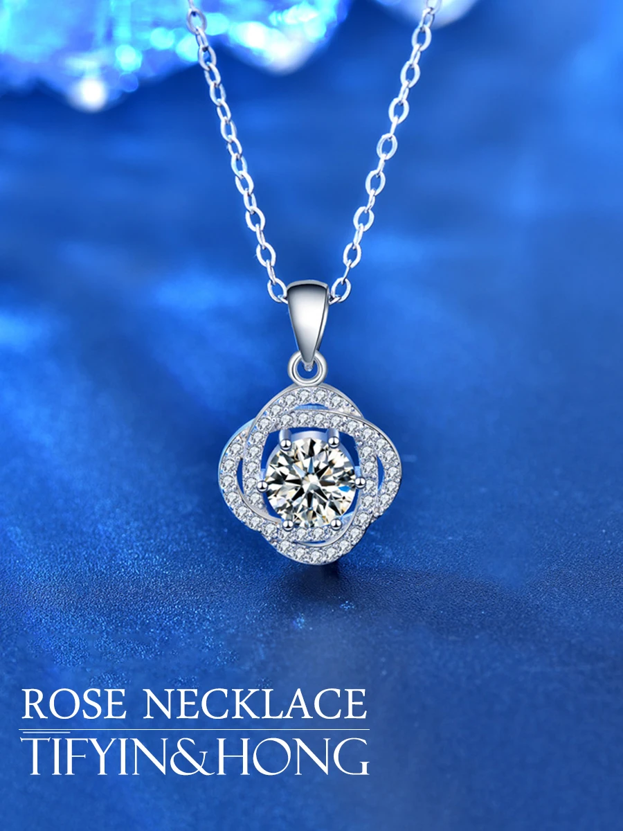 

Ожерелье из серебра S925 с муассанитом и розой, милый и романтический стиль, подарок на день рождения, эксклюзивное для пар