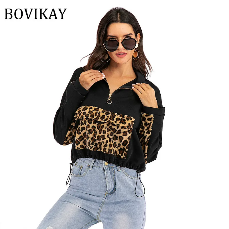BOVIKAY 2019 Женская Осенняя Толстовка Женский пуловер с длинным рукавом Леопардовый