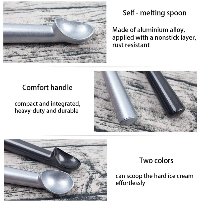 

4Pcs Ice Cream Tools Portable Aluminum Alloy Non-Stick Anti-Feeze Ice Cream Scoop Spoon for Home Kitchen Accessories