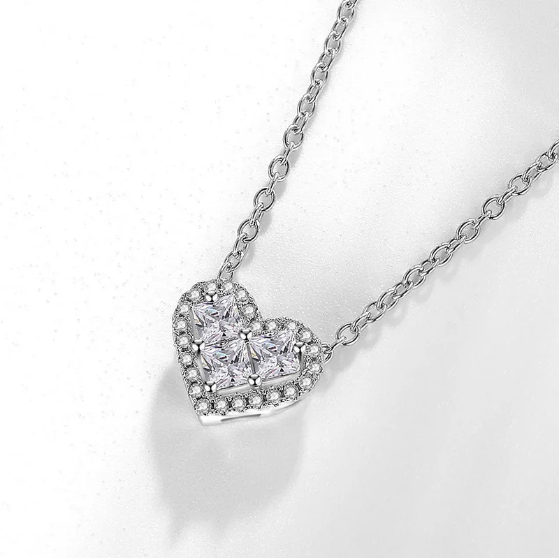 

Peach Heart Shape Diamond Pendant Necklace For Women 925 Sterling Silver Color AAA Zircon Pendant Bizuteria Jewelry Necklace