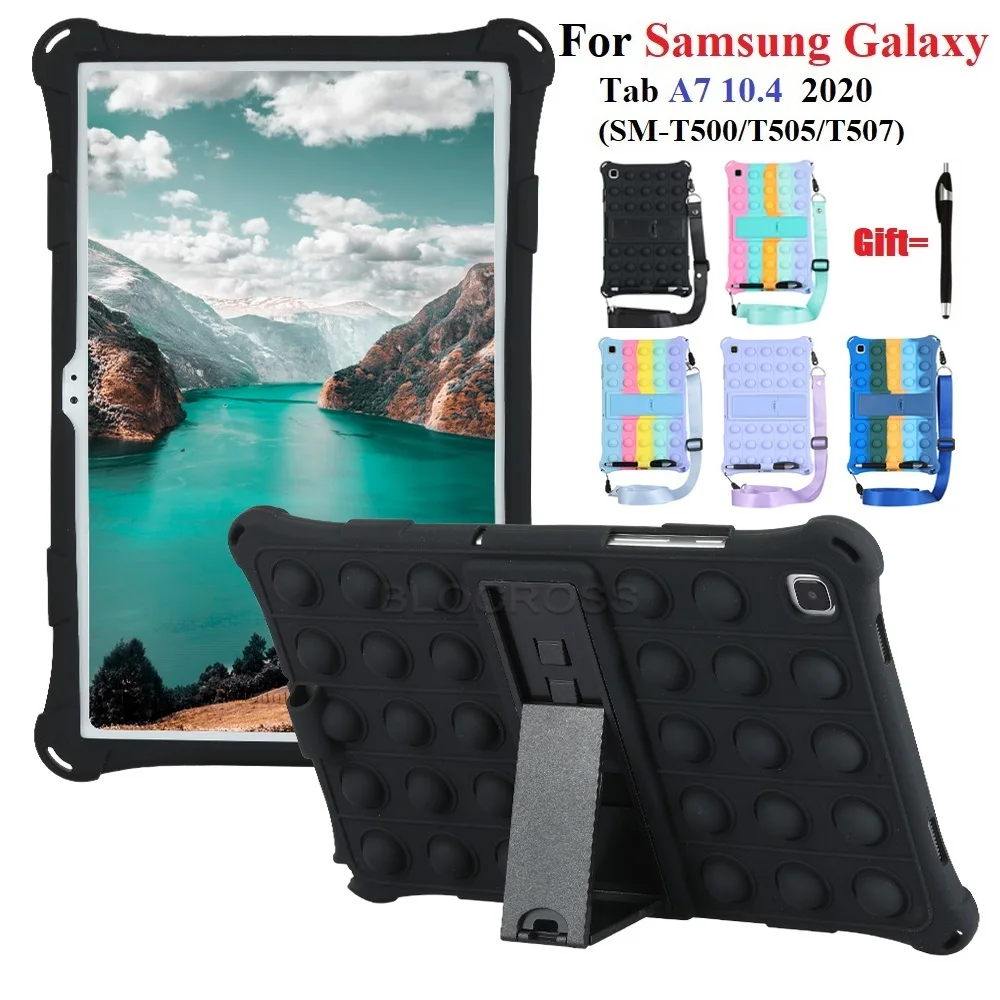 

With Strap Pop Fidget Toys Case for Samsung Galaxy Tab A7 10.4 inch Case 2020 SM-T500 Tablet soft PC Kickstand Funda with Stylus