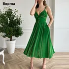 Женское бархатное платье средней длины Booma Kelly, зеленое короткое велюровое платье средней длины на тонких бретелях с карманами, вечернее платье до колен