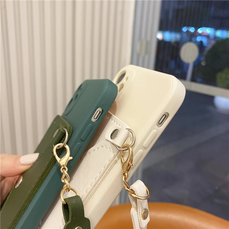 

Cute Wallet Lanyard Silicone Phone Case for IPhone 11 Pro Max 12 XS Max 7 8 Plus 12 Pro X XR SE 2020 Candy Color Card Bag Coque
