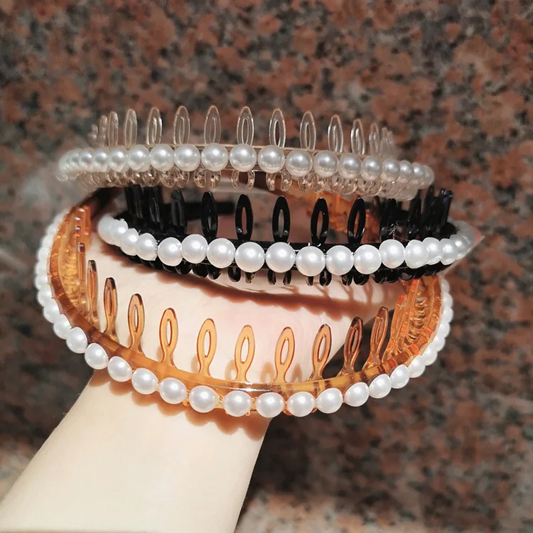 

Simulation Pearl Crown Hairbands Women Hair Accessories Korean Handmade Bow Flower Hoops Headband Wedding Ornaments 2021