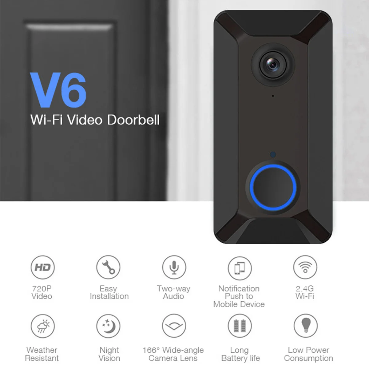 Видеодомофон V6 720P Wi-Fi умный ИК-звонок с камерой беспроводной домофон в режиме