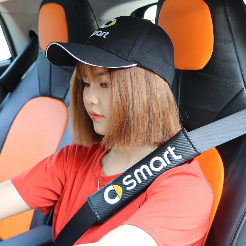 

2Pcs Car Seat Belt Shoulders Protection Pads Covers PU Leather decoration Interior Accessories For smart 451 453 fortwo forfour