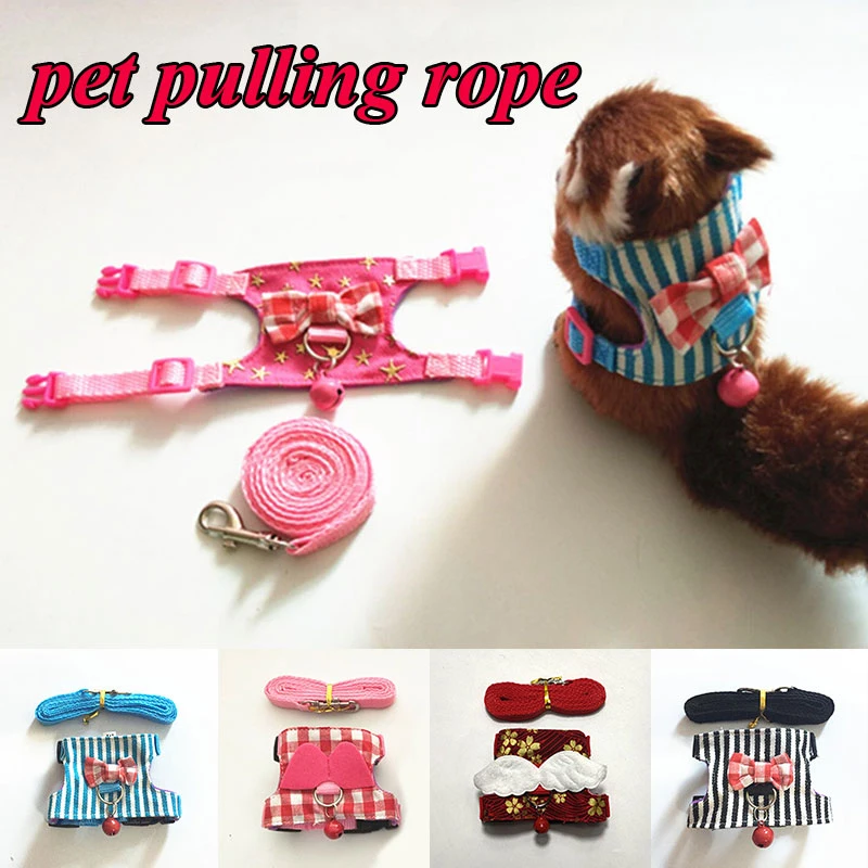 

Small Pet Hamster Rabbit Plaid Harness Leash Set For Squirrel Ferret Guinea Pig Bunny Cute Wing Bowknot Bell Chest Strap Harness