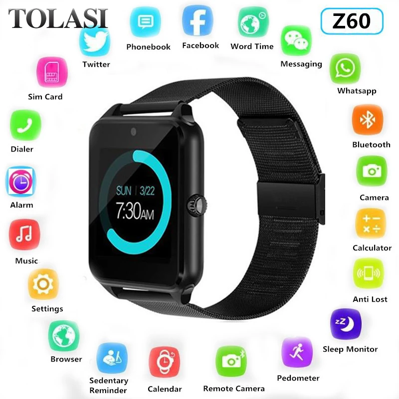 Z60 Смарт часы GT08 Plus металлические со слотом для сим карты Push Message Bluetooth подключение