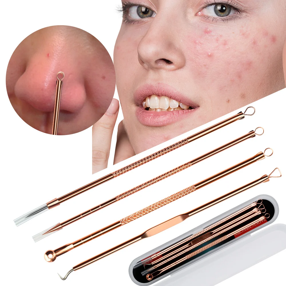 

4pcs/set Blackhead Comedone Acne Rose Gold Pimple Belmish Extractor Vacuum Blackhead Remover Tool Spoon for Face Skin Care Tool