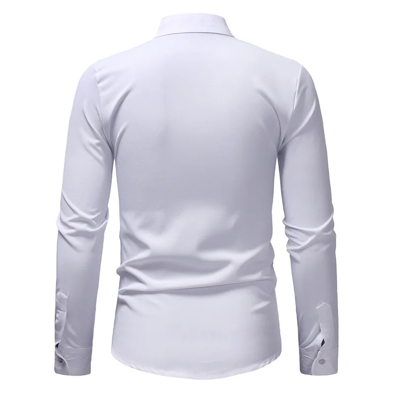 White Mandarin Collar Dress Shirt Men Embroidery Slim Fit Long Sleeve Mens Casual Shirts Wedding Party Prom for Male |